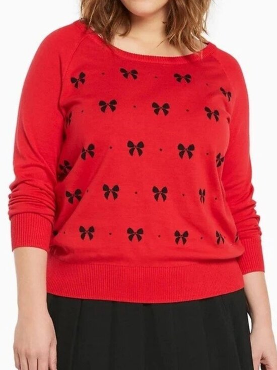 torrid Sweaters - WOMENS TORRID RED W/ BLACK BOW SWEATER IN SIZE 00